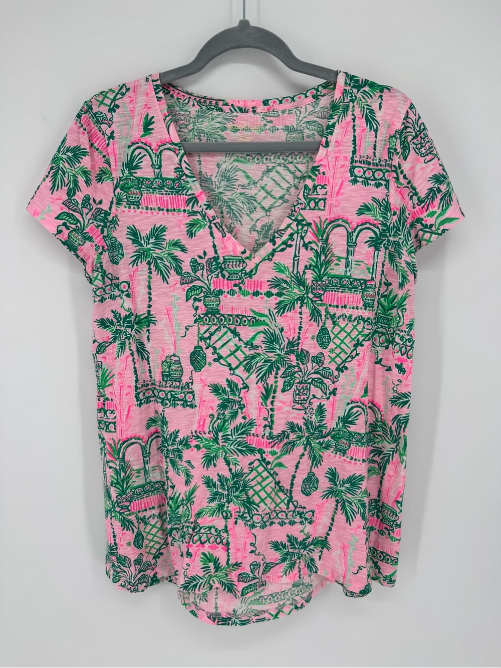 Lilly Pulitzer Pink Tropical Palm V-Neck Tee